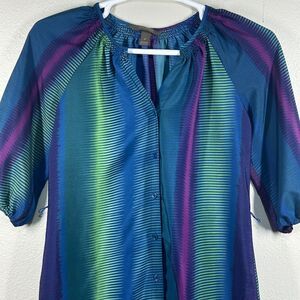 Fynn & Rose Dress Womens Petite 6P Shirt Dress Button Front Teal Blue Elastic